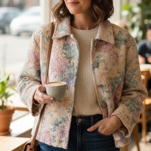 Vtg Orvis 90s Tapestry Cottagecore Quilted Floral Bomber Relaxed Jacket Coat L